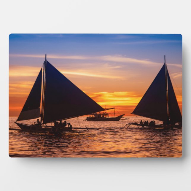 Plaque Photo Paraw Navigation Au Coucher Du Soleil |Phillipines (Devant)