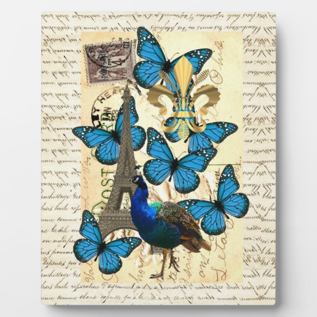 Plaque Photo Paris, paon et papillons (Devant)