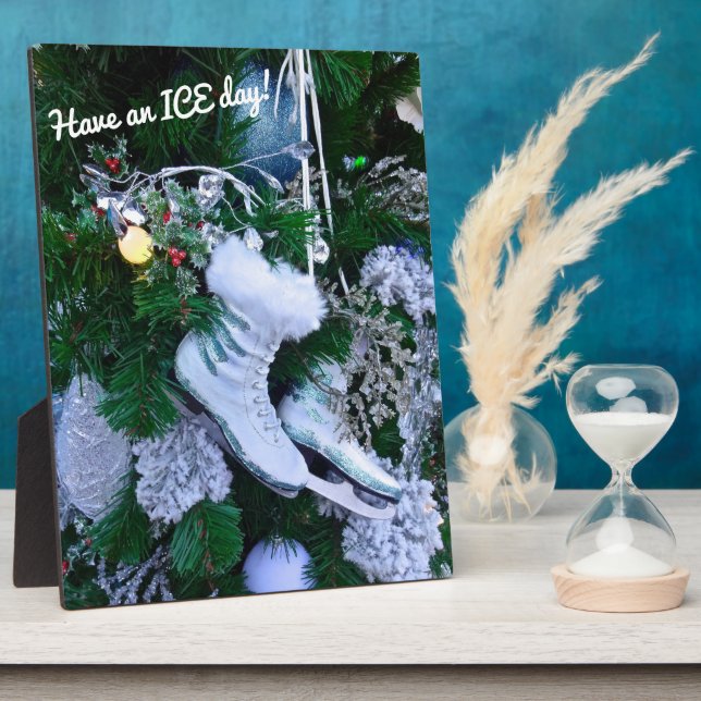 Plaque Photo Parties scintillant bleue et patins à glace fourru (Côté)