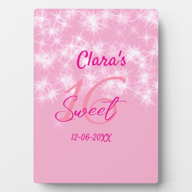 Plaque Photo Pastel bébé rose doux 16 anniversaire ajouter nom  (Devant)