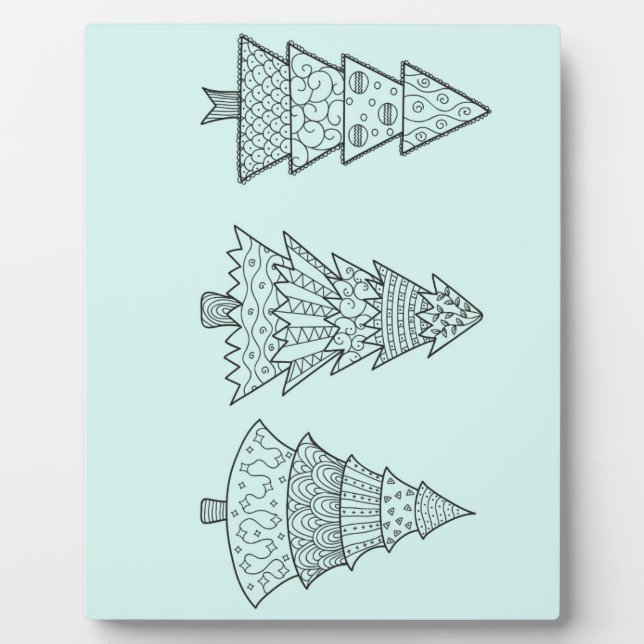 Plaque Photo pastel bleu glacé élégant sapins de Noël (Devant)