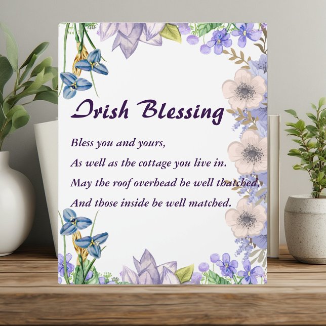 Plaque Photo Pastel Blue Floral Lilac Prière de bénédiction irl (Pastel Blue Floral Lilac Irish Blessing Prayer Plaque)