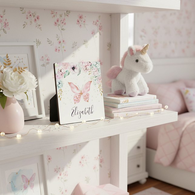 Plaque Photo Pastel floral et papillon bébé personnalisé (Créateur téléchargé)