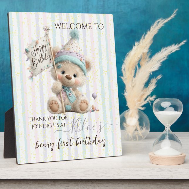 Plaque Photo Pastel Teddy Bear Birthday  (Côté)
