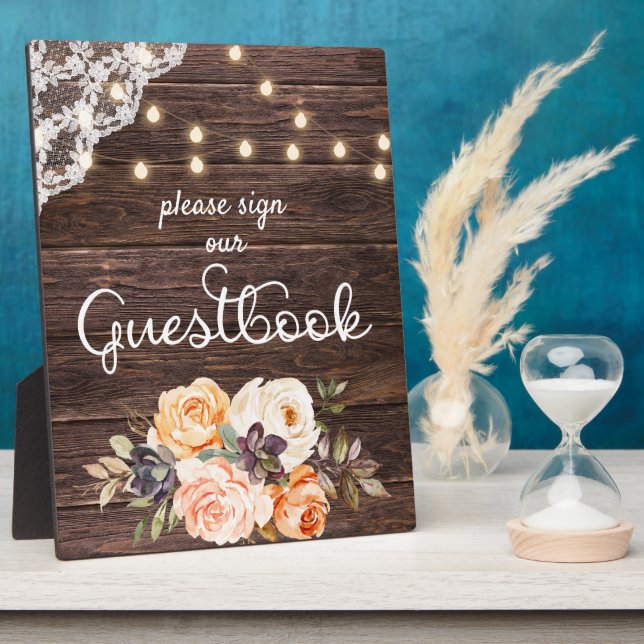 Plaque Photo Pâte Flexible en dentelle de bois Peach Livre d'or (Côté)