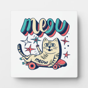 Plaque Photo Patinage de chat Miaou