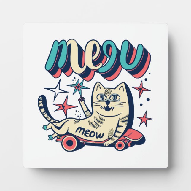 Plaque Photo Patinage de chat Miaou (Devant)
