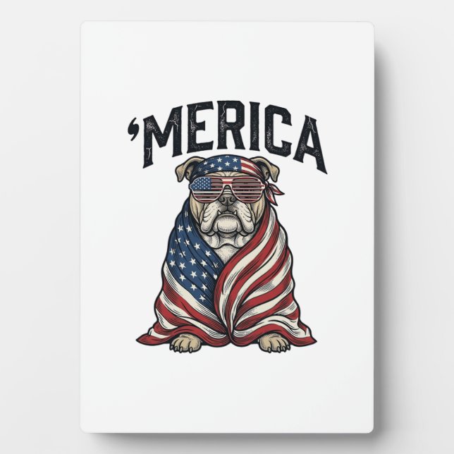 Plaque Photo Patriotic Bulldog 'Merica Vintage Vector Shirt Des (Devant)