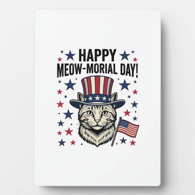 Plaque Photo Patriotic Cat Meow-Morial Day Vintage Vector Desig (Devant)
