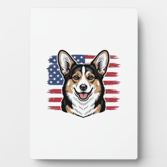 Plaque Photo Patriotic Corgi American Flag Vintage Vector Desig (Devant)