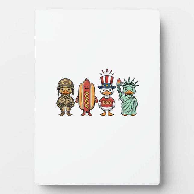 Plaque Photo Patriotic Duck and Hot Dog Vintage Vector Shirt_1 (Devant)