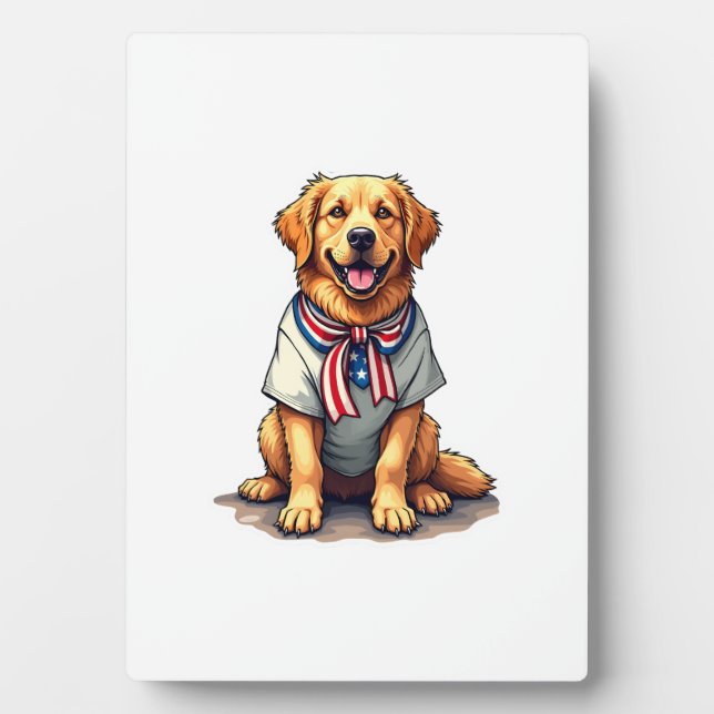 Plaque Photo Patriotic Golden Dog Vintage Engraving Shirt 2 (Devant)
