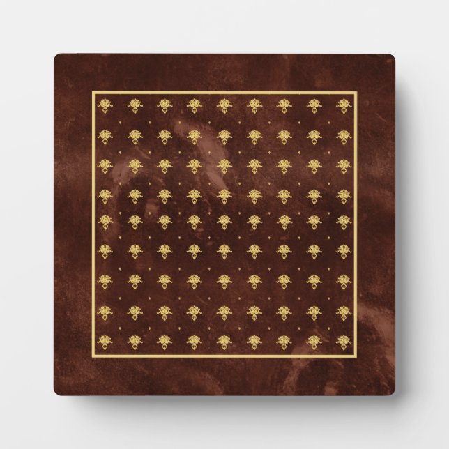 Plaque Photo Pattern Leather Brown et Gold Damask (Devant)