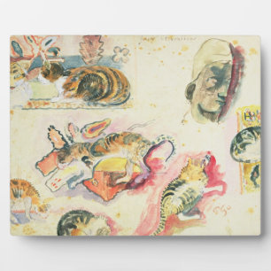 Plaque Photo Paul Gauguin   Study of Cats and a Head (w/c on pa
