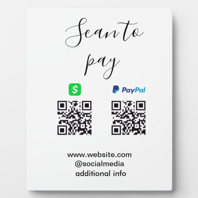 Plaque Photo Paypal Cashapp scan pour payer QR ajouter le nom d (Devant)