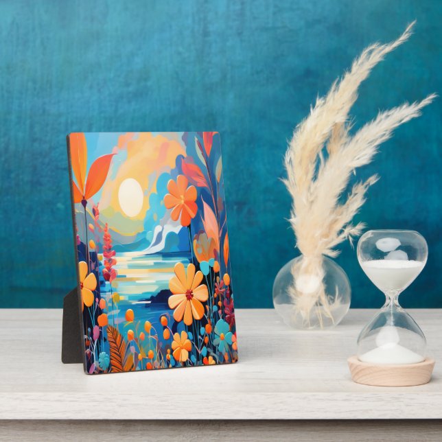 Plaque Photo Paysage floral au coucher du soleil Art de la natu (Côté)