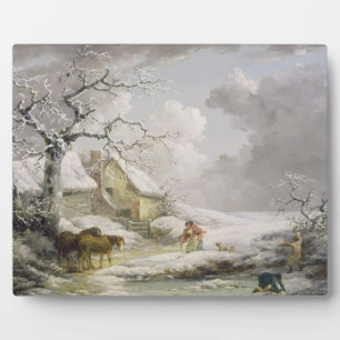 Plaque Photo Paysage hivernal avec des hommes Snowballing une v