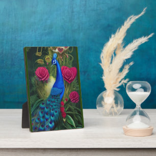 Plaque Photo Peacock Bleu en Coeur Rose Jardin Rose