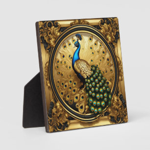 Plaque Photo Peacock or et cadre ornemental noir