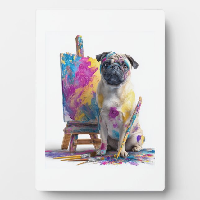 Plaque Photo Peintre Pug � Chien d'Art Abstrait (Devant)