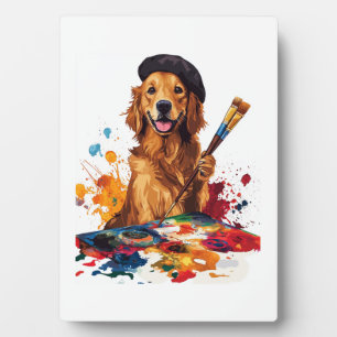 Plaque Photo Peintre Pup � Chien artistique avec chevalet