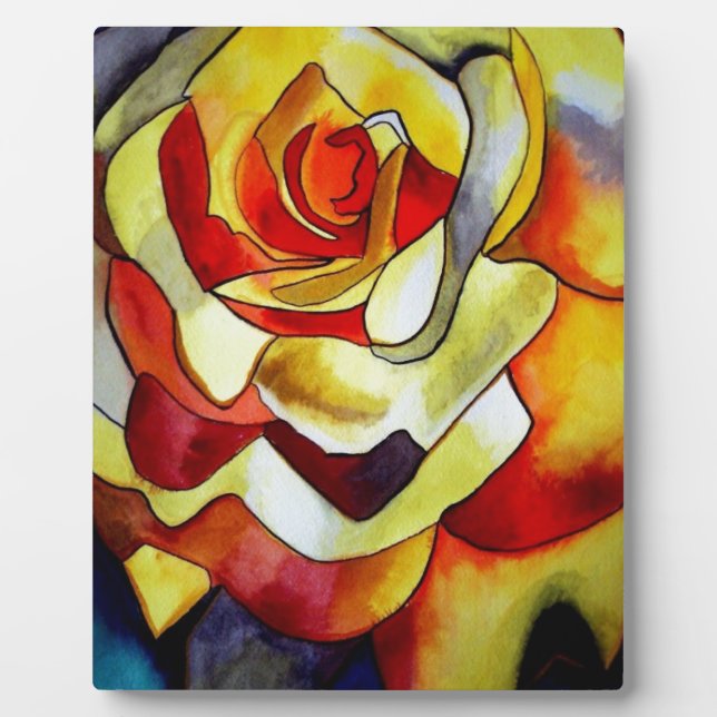 Plaque Photo peinture à l'aquarelle de fleur Jaune (Devant)