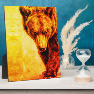 Plaque Photo Peinture à l'huile d'ours brun Art faunique