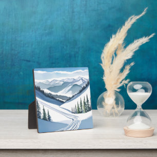 Plaque Photo Peinture aquarelle de montagne de ski Art d'hiver