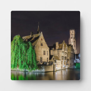 Plaque Photo Peinture de la vieille ville de Bruges et tour du