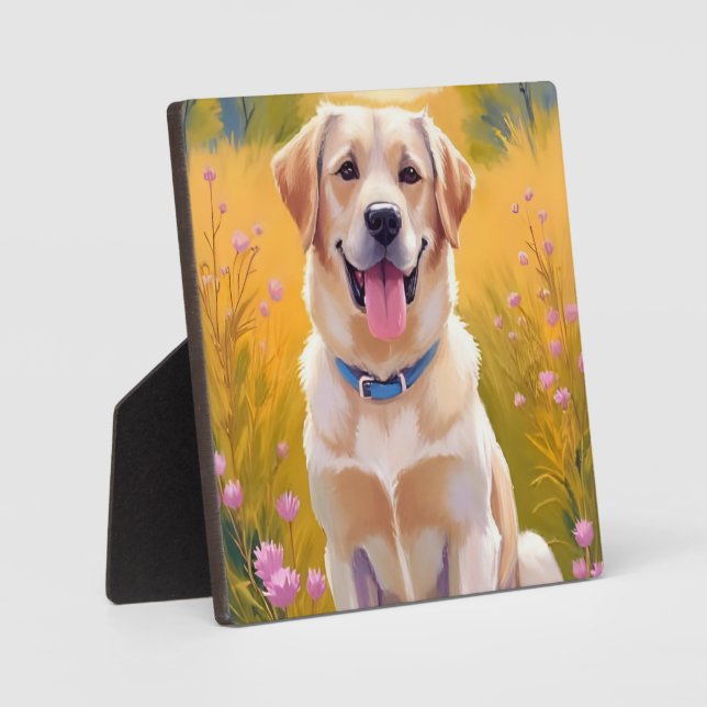 Plaque Photo Peinture de laboratoire jaune Labrador Retriever D (Recto)