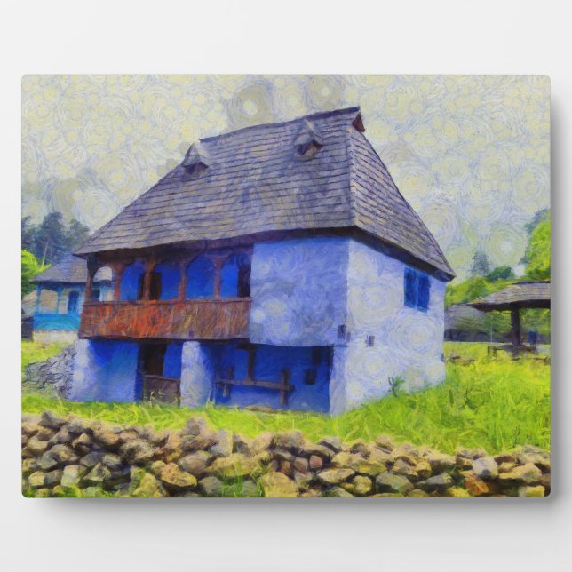Plaque Photo Peinture de maison bleue (Devant)