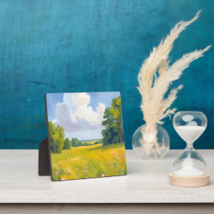 Plaque Photo Peinture de paysage de nature de prairie verte lux