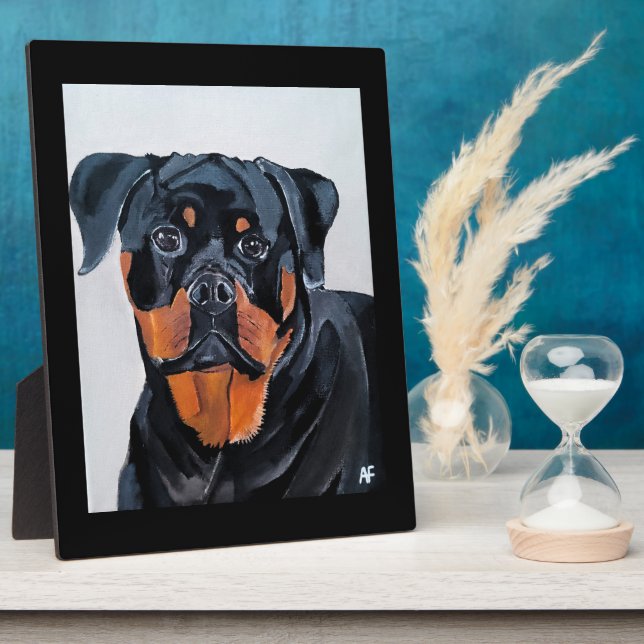 Plaque Photo Peinture de Rottweiler par Alfred Fox (Côté)