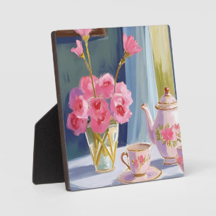 Plaque Photo Peinture Fleur Rose de Théière Art Floral