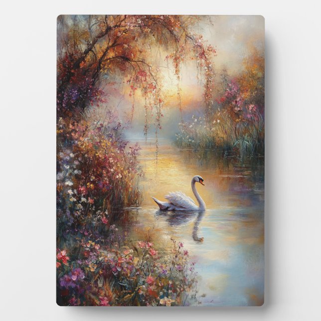 Plaque Photo Peinture impressionniste rustique Swan (Devant)