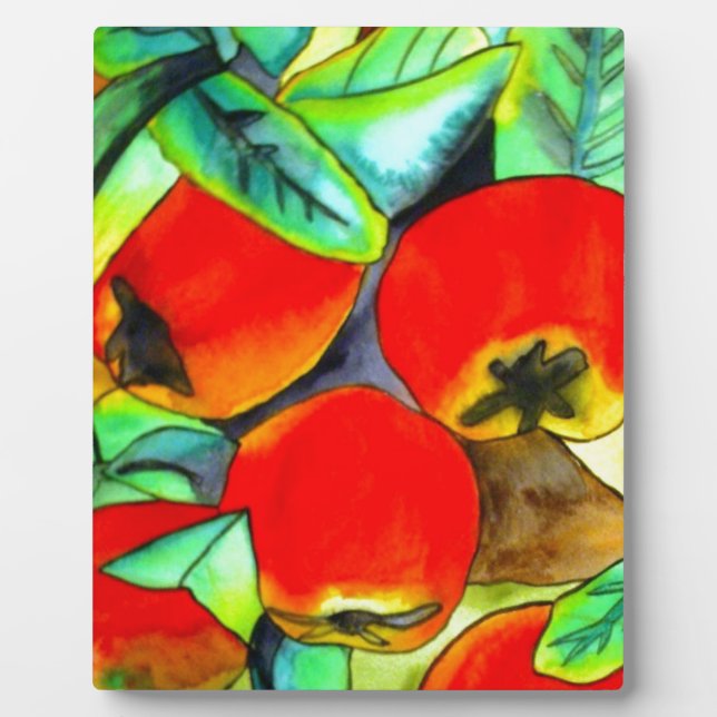 Plaque Photo Peinture originale aquarelle de pommes rouges (Devant)