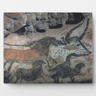 Plaque Photo Peinture rocheuse d'un taureau et de chevaux, vers