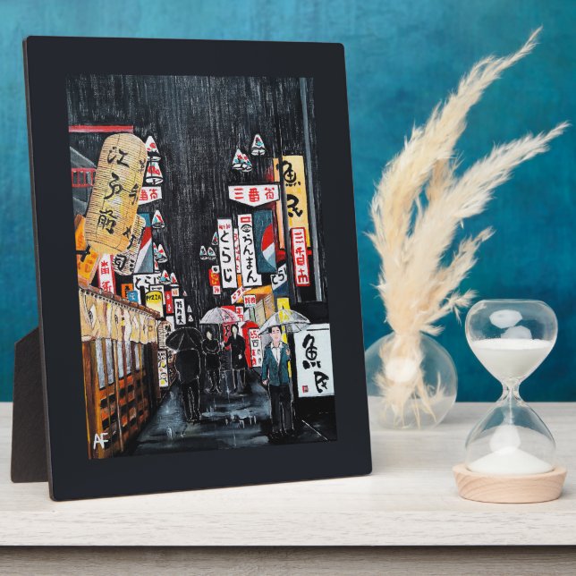 Plaque Photo Peinture Tokyo Rain par Alfred Fox (Côté)