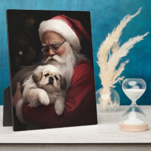 Plaque Photo Pekingese avec le Père Noël Festif Noël