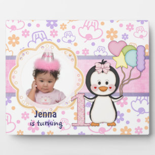 Plaque Photo Penguin Cutie - Première Fille Anniversaire
