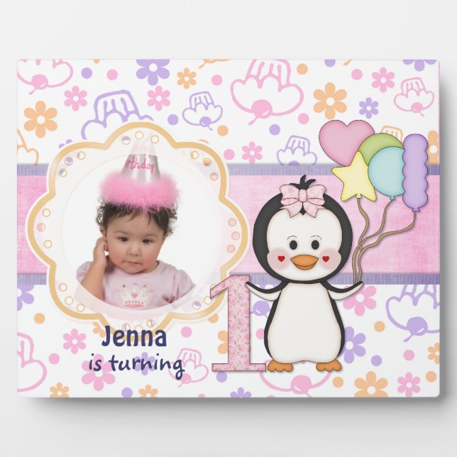 Plaque Photo Penguin Cutie - Première Fille Anniversaire (Devant)