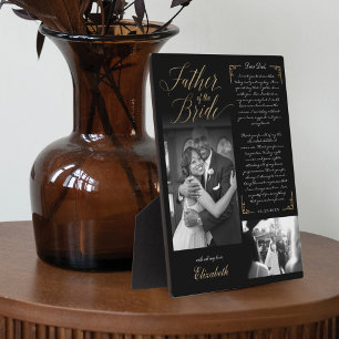 Plaque Photo Père de la mariée   Black Gold Message & Photo