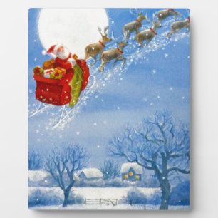 Plaque Photo Père Noël avec son Reindeer volant