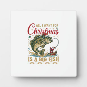 Plaque Photo Père Noël Bateau Pêche Grand Poisson Bass Noël