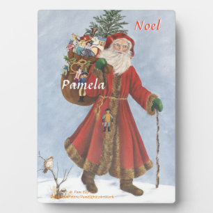 Plaque Photo Père Noël, Canne et cadeaux dans la neige