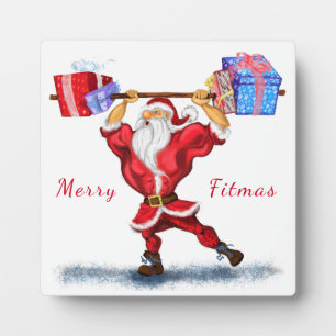 Plaque Photo Père Noël culturiste avec cadeaux de Noël - Amusan