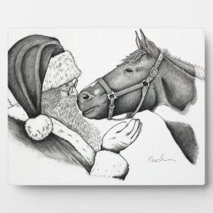 Plaque Photo Père Noël de Noël et Cheval de Peinture