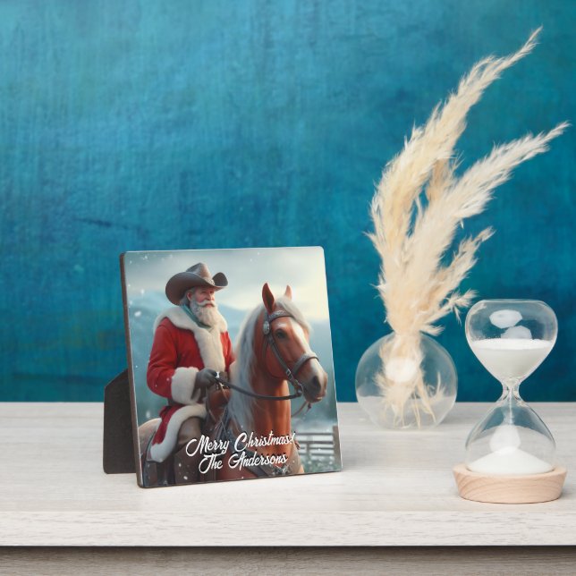 Plaque Photo Père Noël équitation Noël occidental (Insitu)