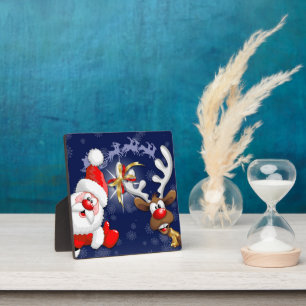 Plaque Photo Père Noël et Reindeer Joyeux Noël Joyeux dessin an
