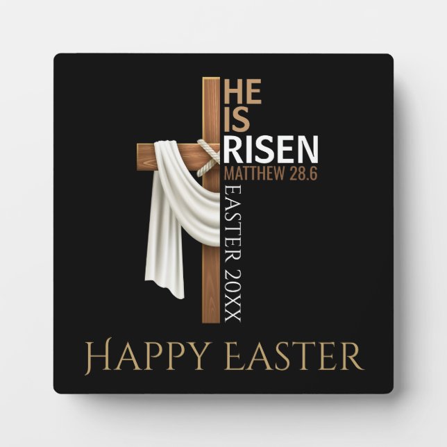 Plaque Photo Personalized He Is Risen Cross Happy Easter (Devant)